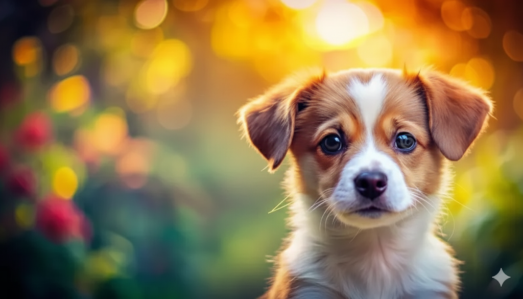 A cute puppy being held